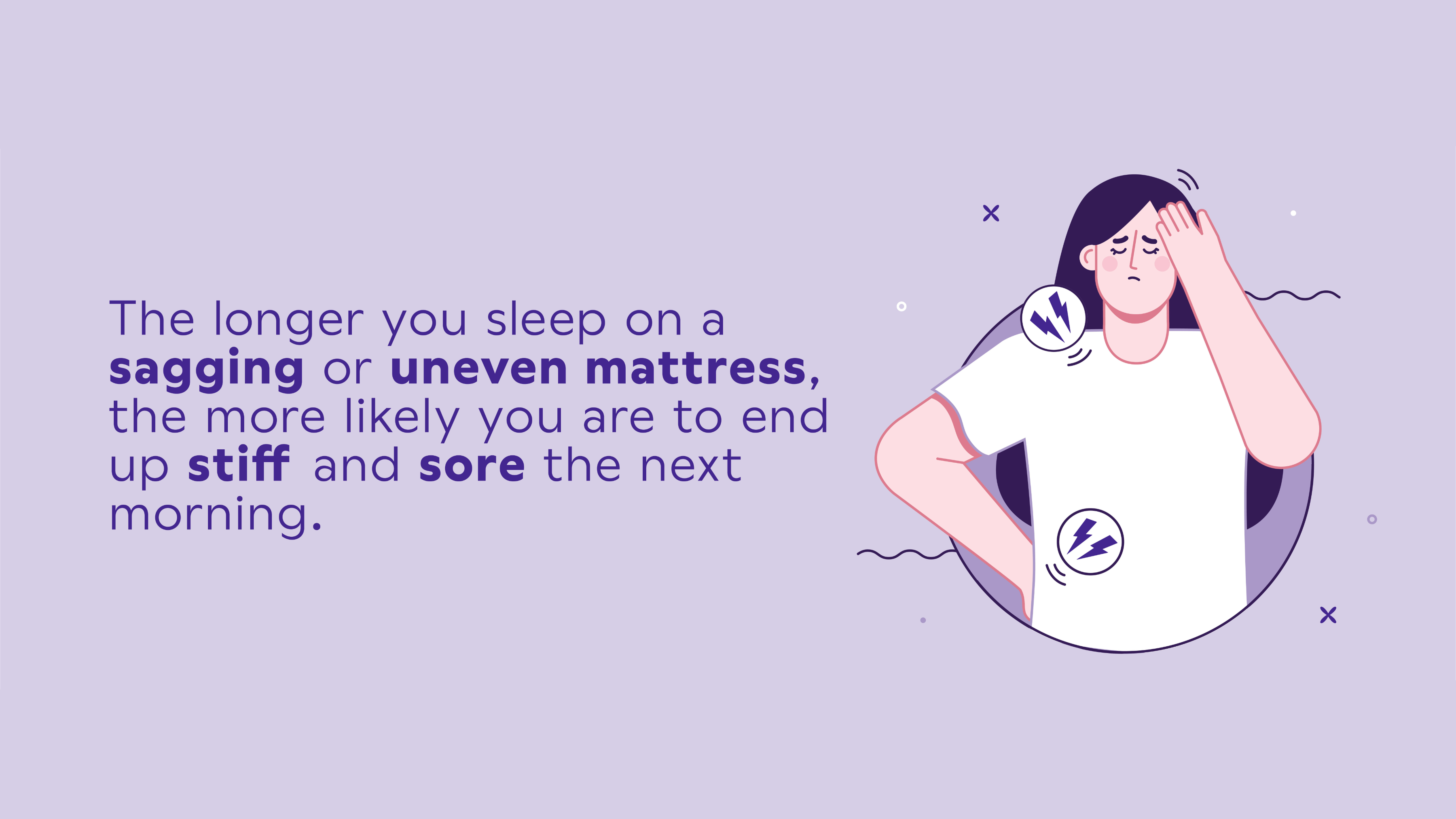 woman with stiff back due to old mattress that needs to be replaced