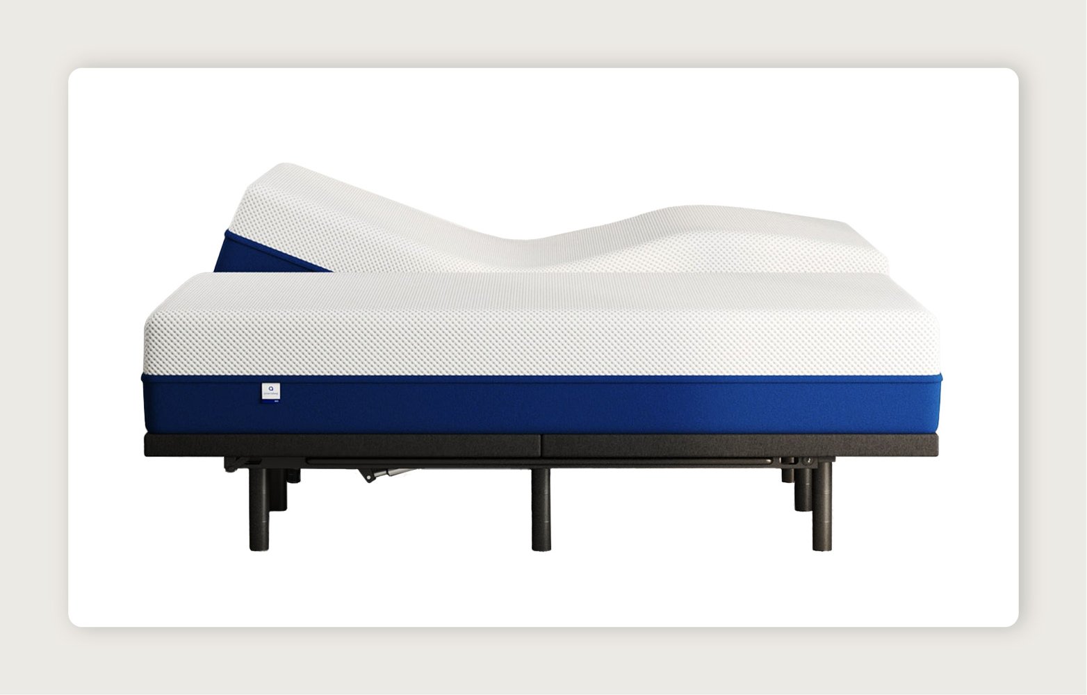 Split-king Amerisleep Adjustable Bed and mattresses over a white background.