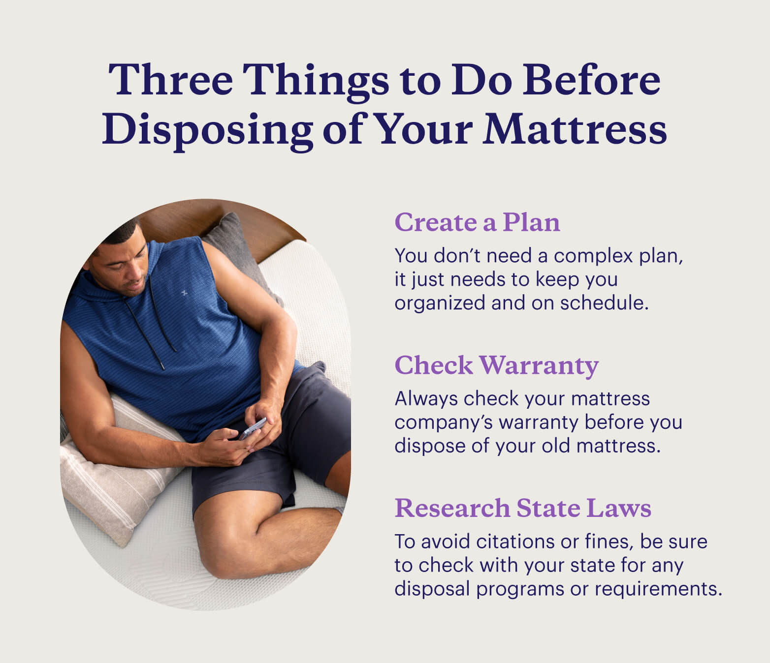 Before disposing a mattress, you should create a plan, check your warranty, and research your state laws.