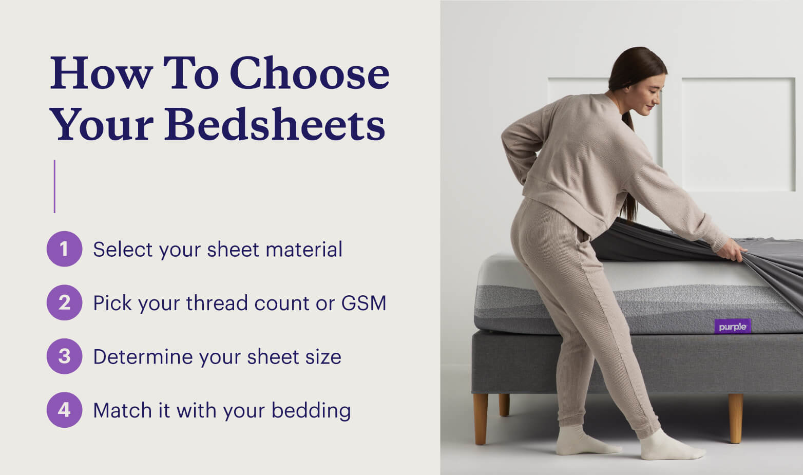A graphic lists four steps in how to choose bedsheets.
