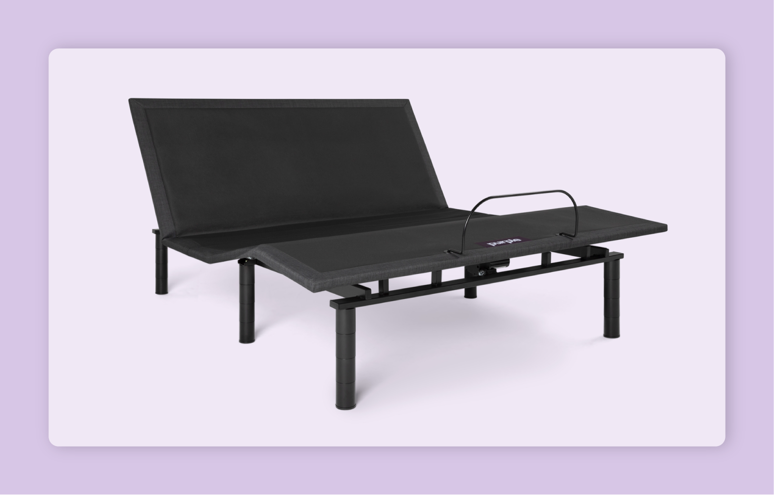 The charcoal gray Purple Premium Smart Base in an inclined position before a light purple background.