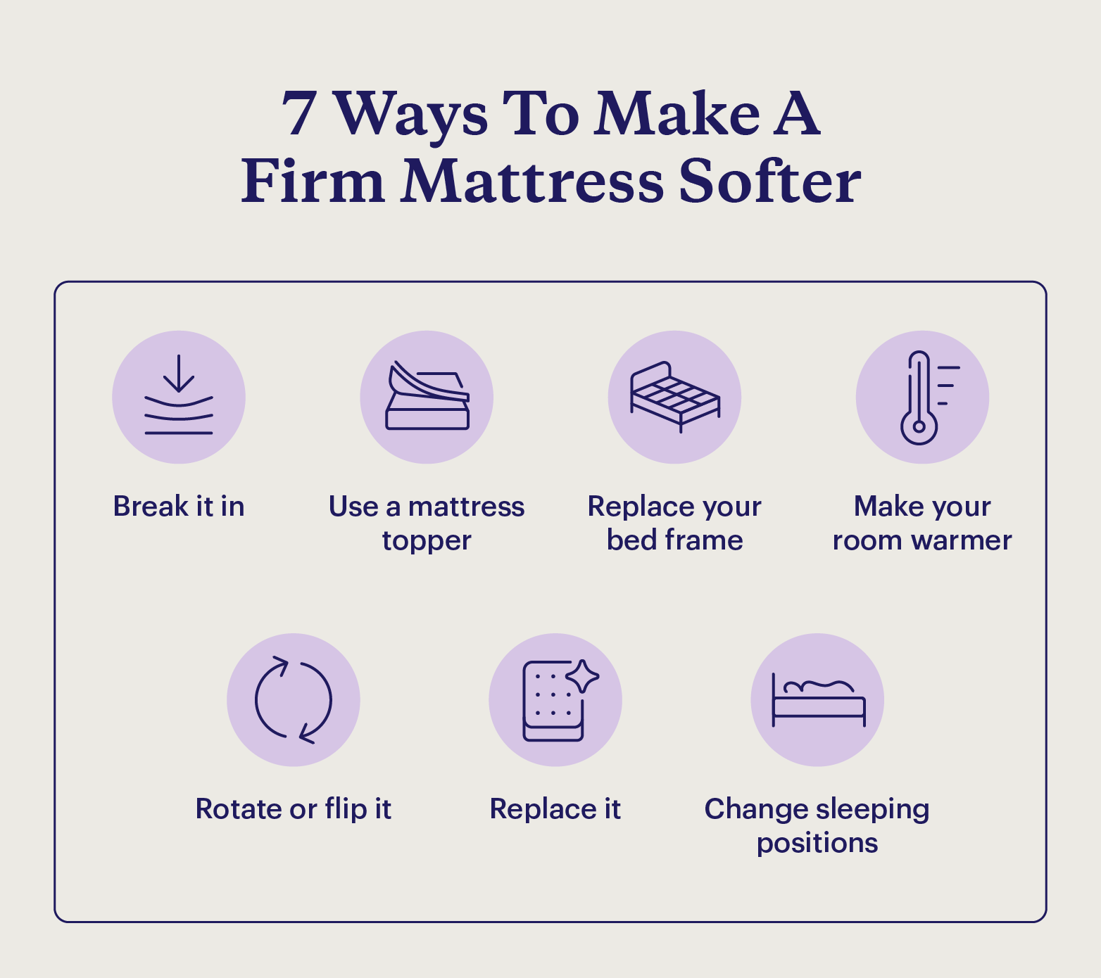 A graphic shows 7 Ways to Make a Firm Mattress Softer