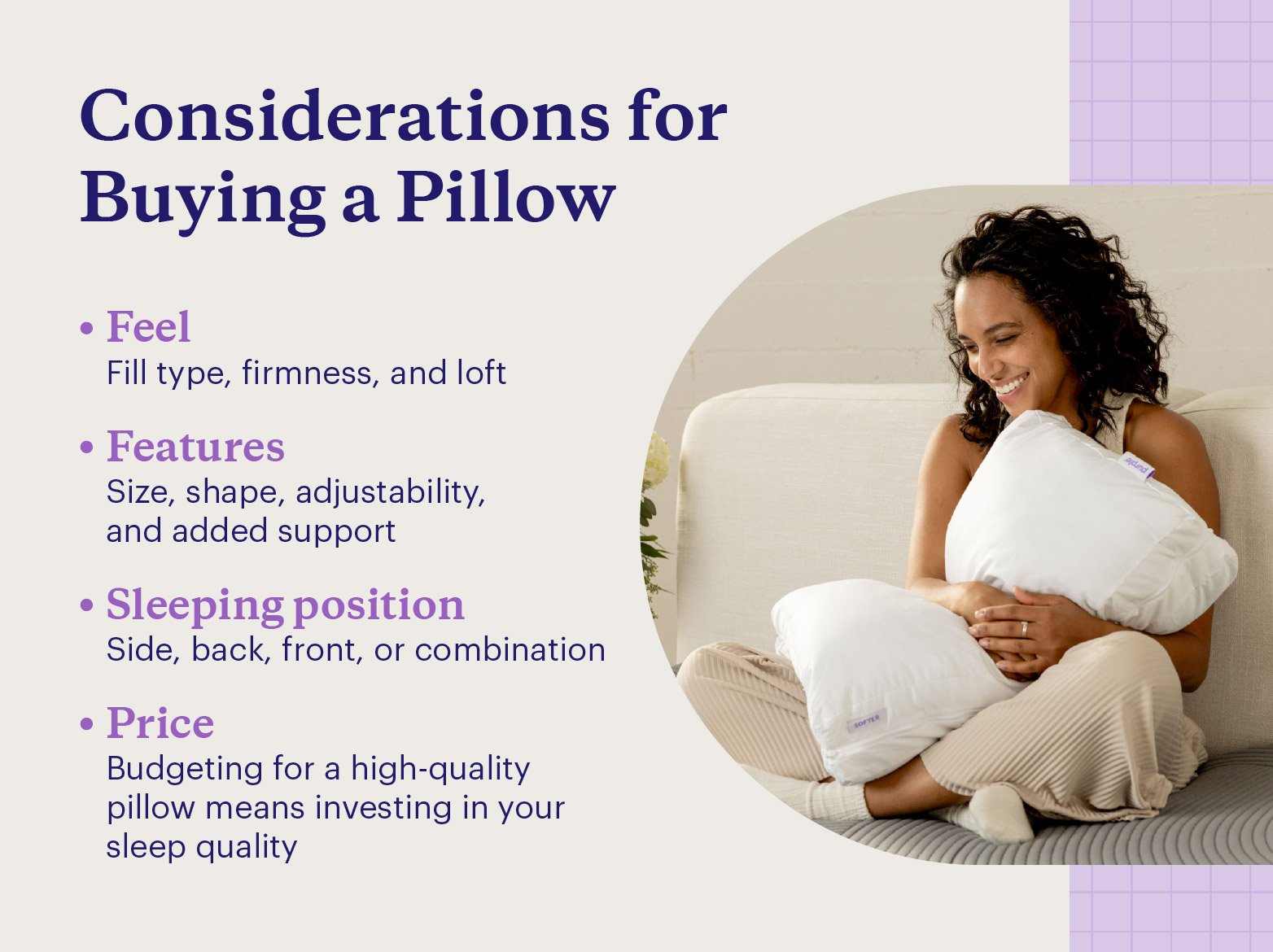 Four considerations for buying a pillow.