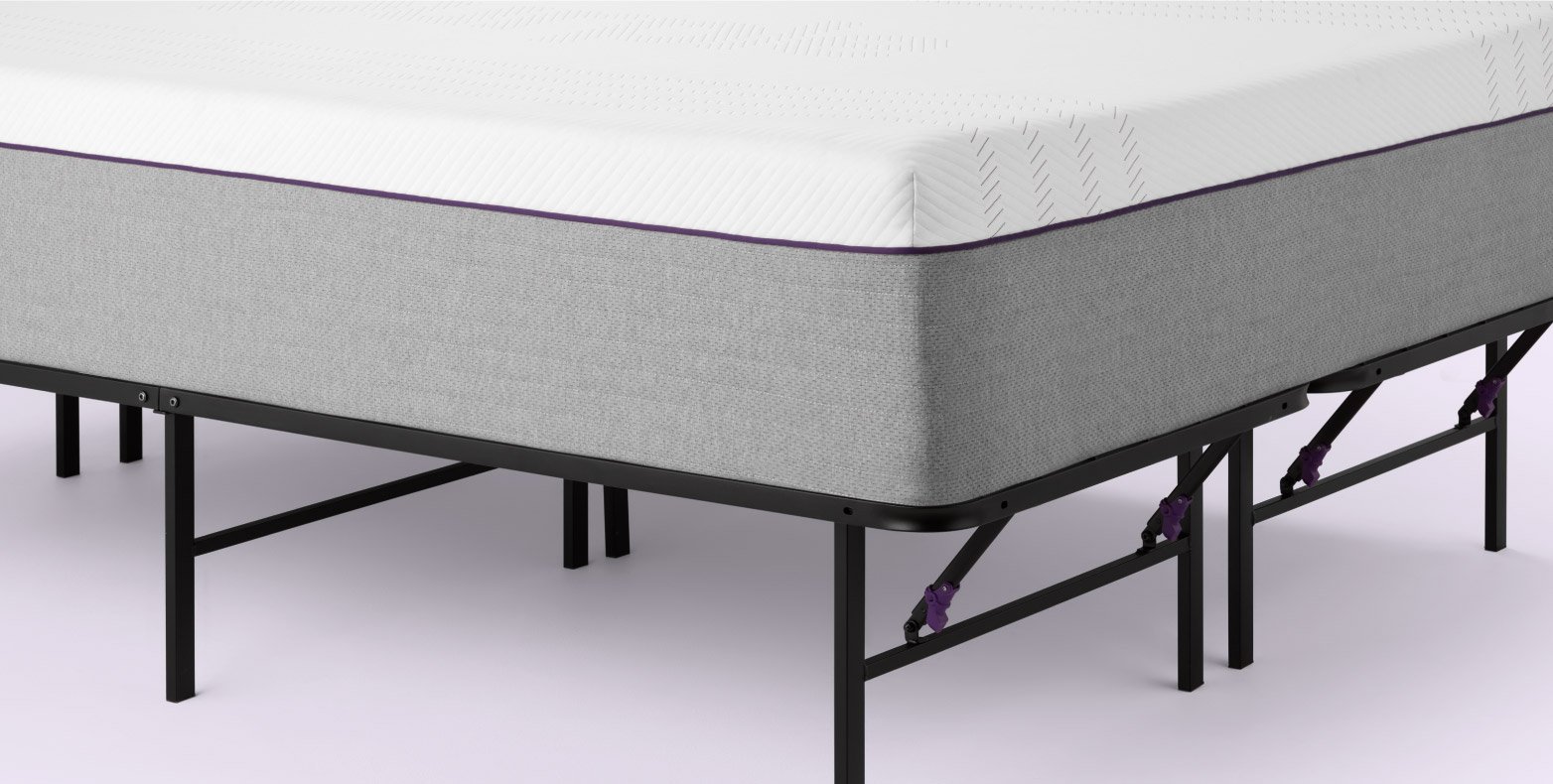 Purple platform bed frame.