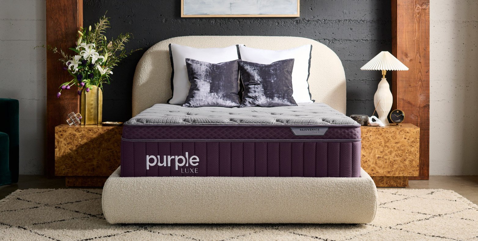 Purple RejuvenatePlus™ mattress in a bedroom.
