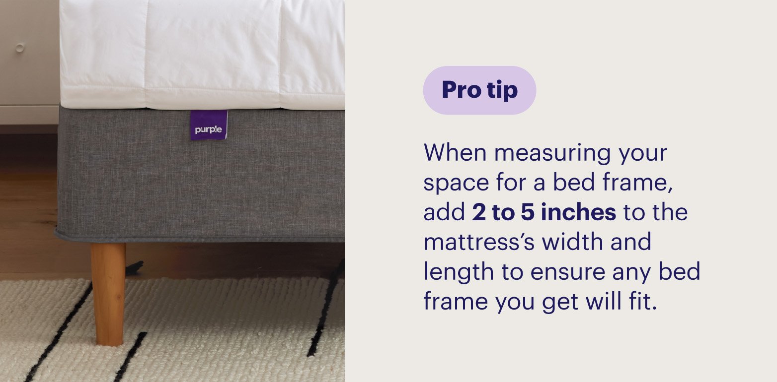 How to ensure your bed frame size fits your room by using your mattress’s dimensions and close-up of the Purple Foundation.