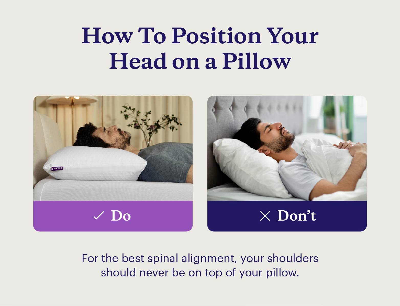 Graphic showing the do’s and don’ts of positioning your head on your pillow.