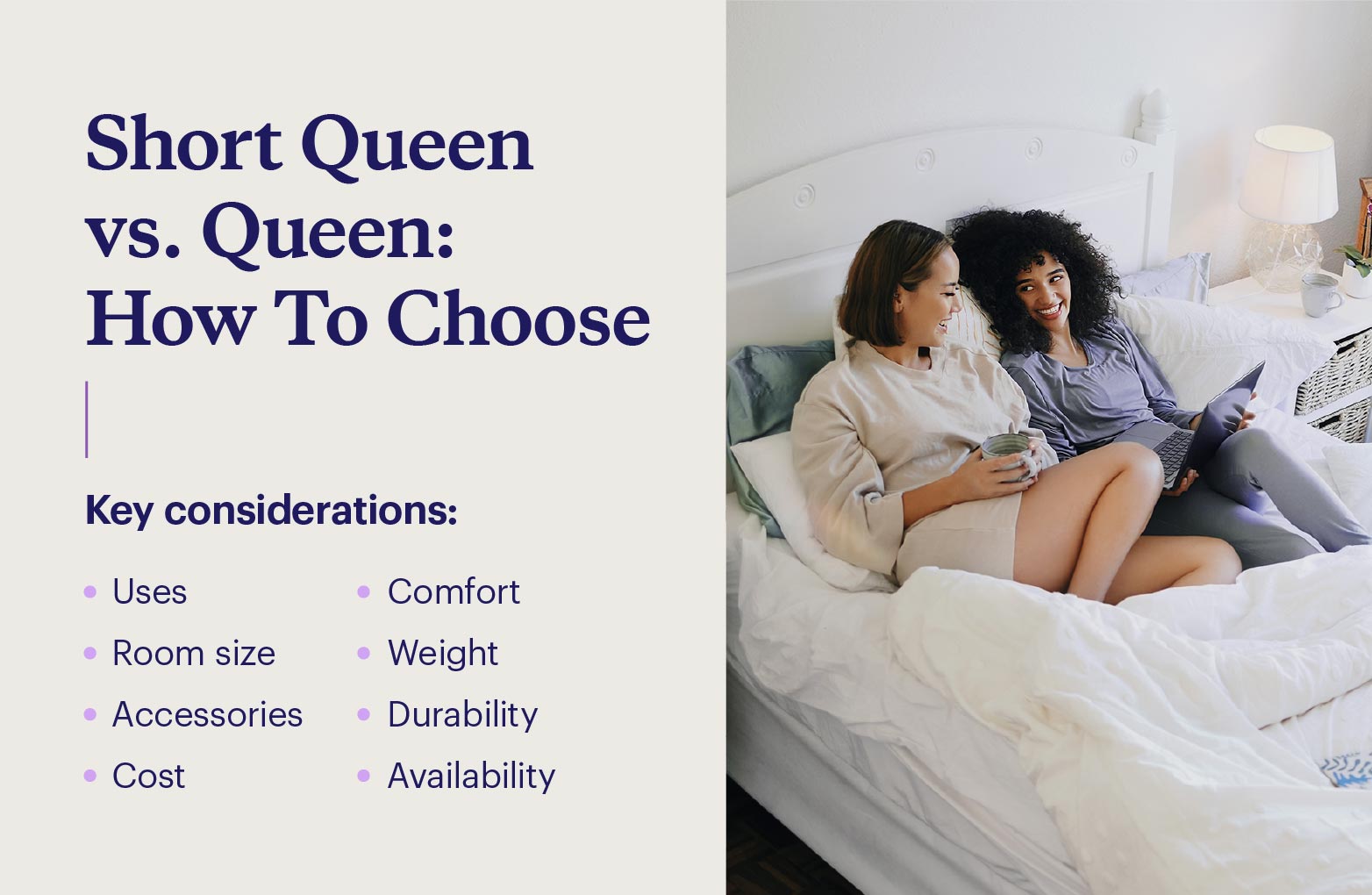 Graphic describing key considerations for choosing between a short queen and queen mattress