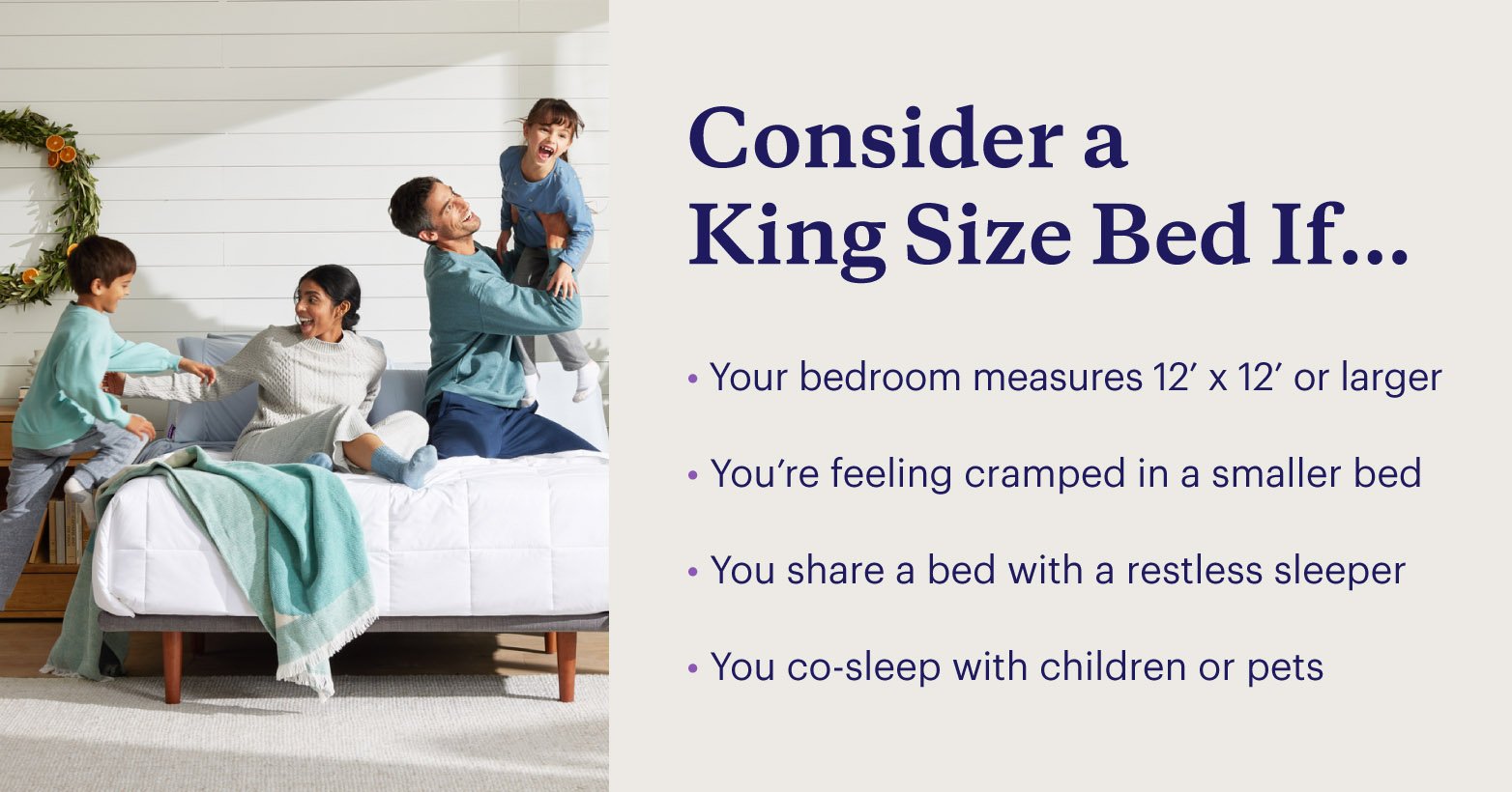 Graphic describing four scenarios for who should buy a king mattress and bed frame.