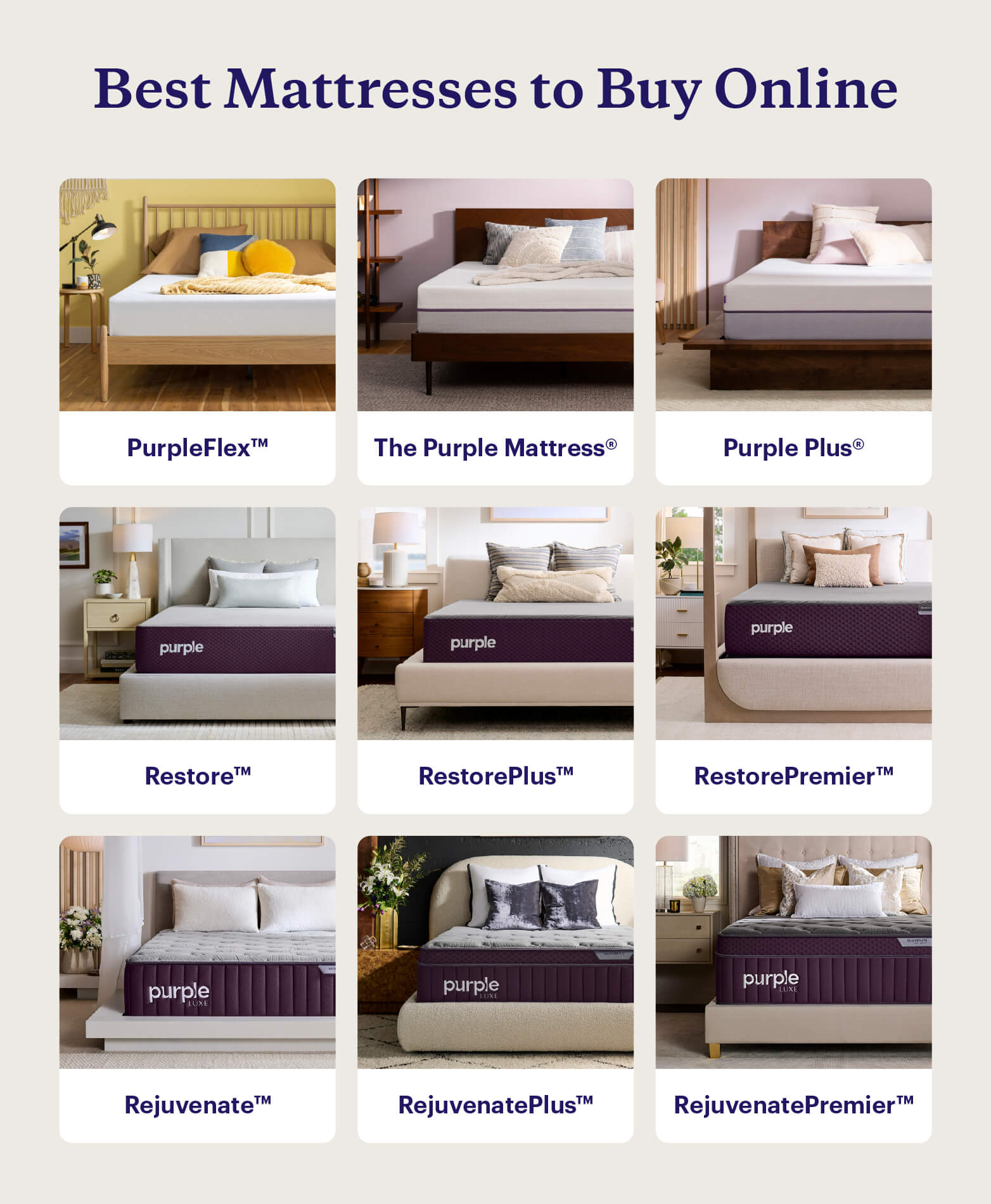Graphic depicting 7 Purple mattresses: the best mattresses you can buy online. 