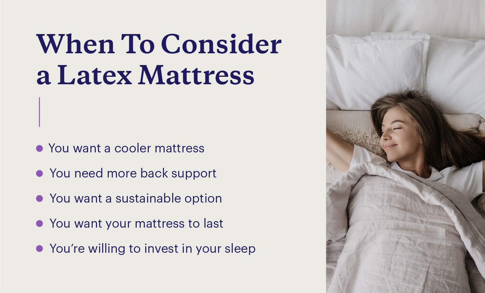 Graphic describing 5 reasons someone might want to buy a latex mattress.