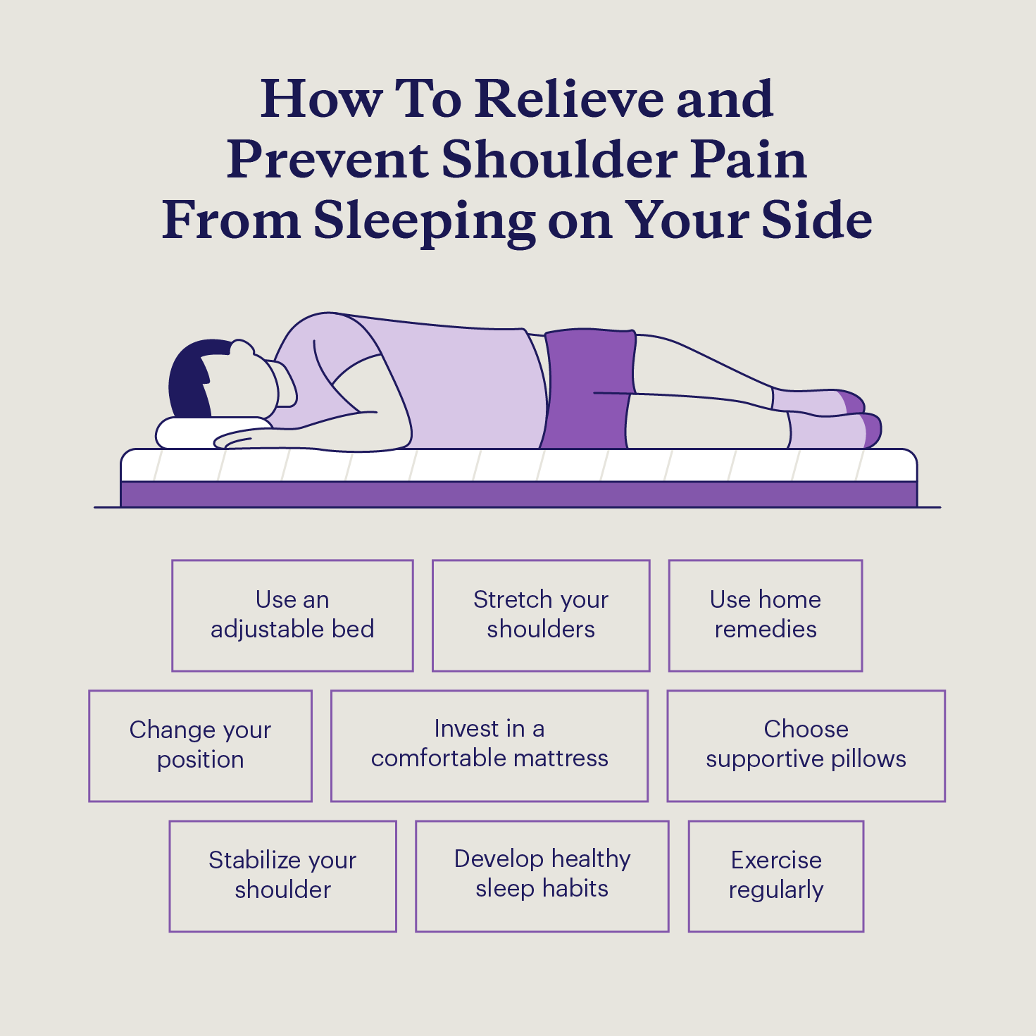 Eight ways to prevent or relieve shoulder pain from sleeping on your side.