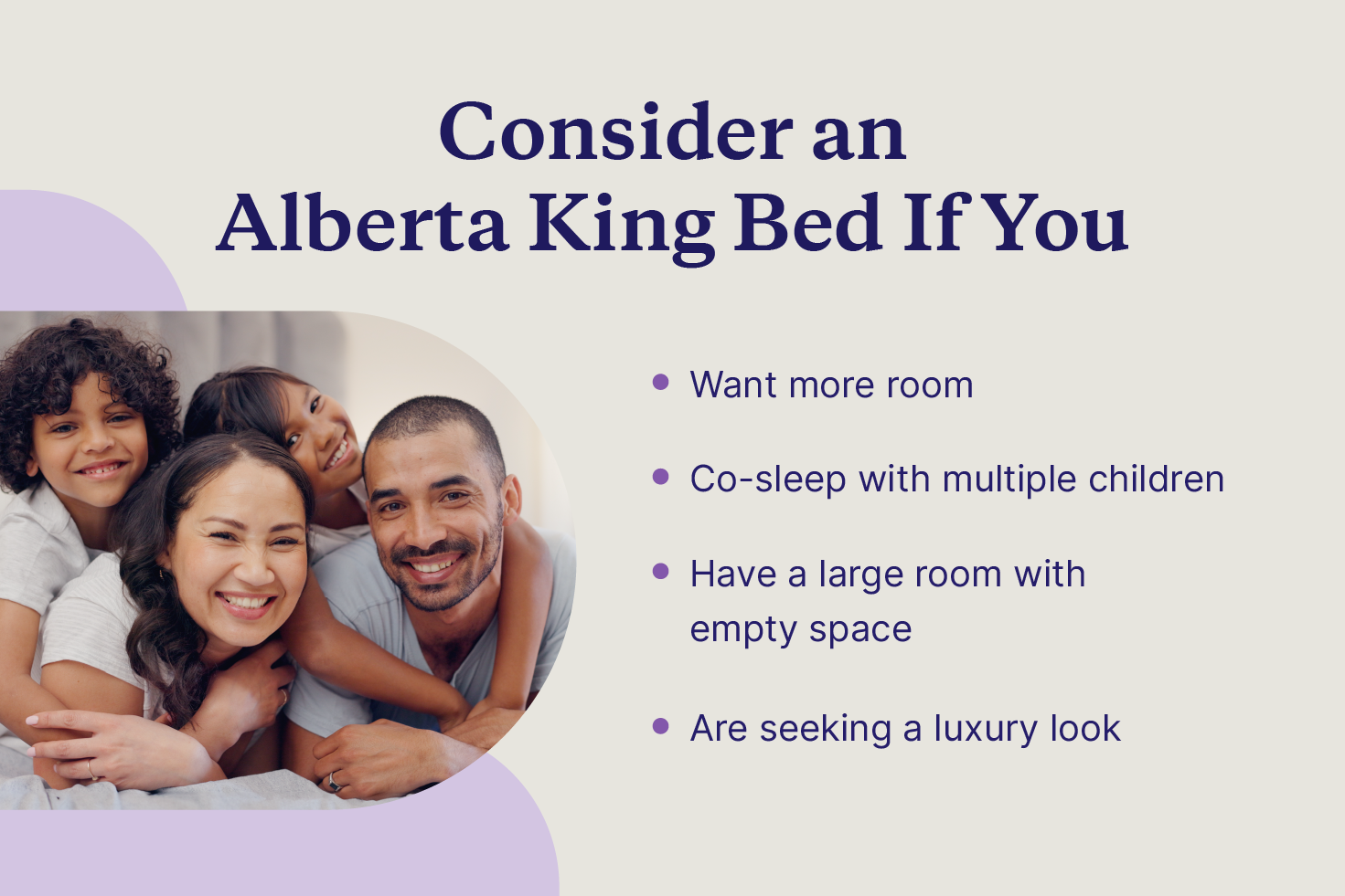 Who should consider an Alberta king, including if you co-sleep with multiple children or have extra space in your room. 