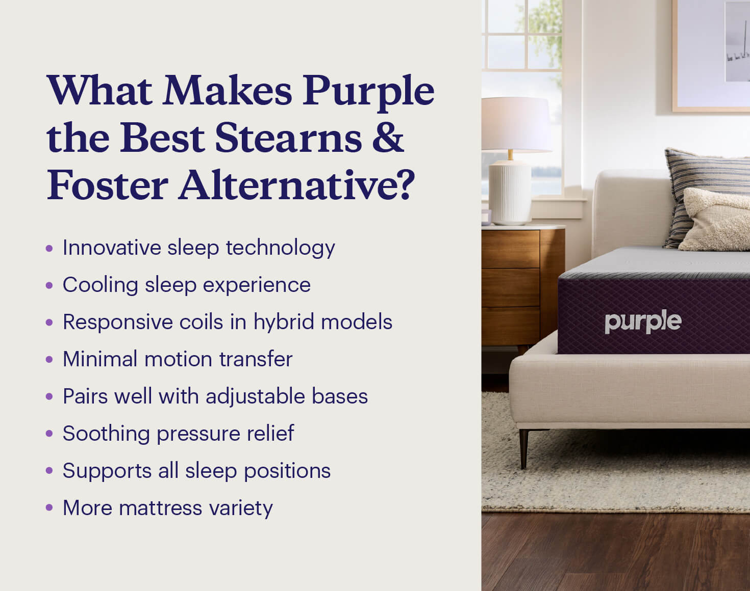 8 reasons Purple mattresses are the best Stearns & Foster alternative with a photo of the Purple RestorePlus™.