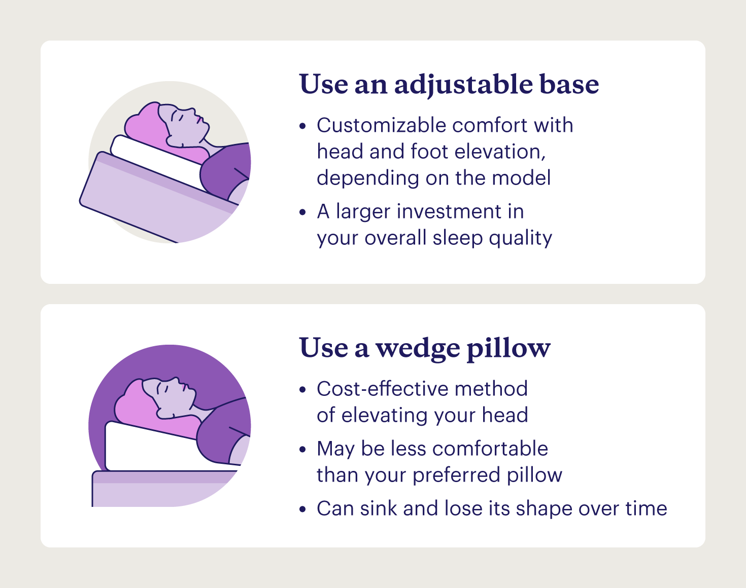 Two ways to safely elevate your head while sleeping to relieve nasal congestion.
