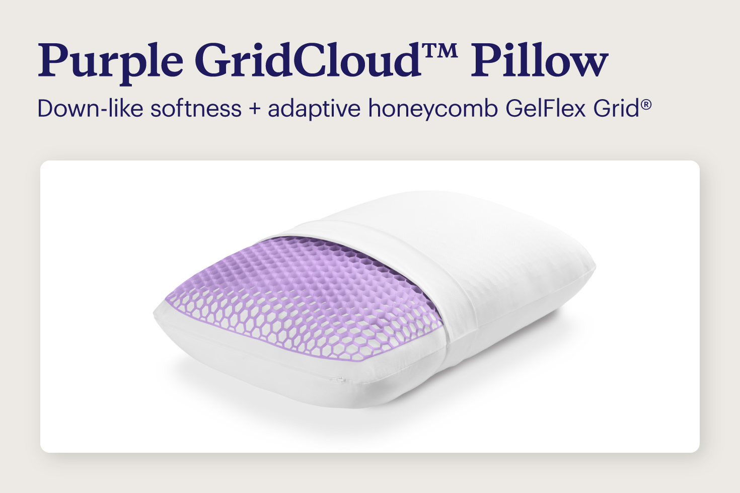 A picture of the Purple GridCloud™ Pillow revealing the honeycomb GelFlex Grid®.