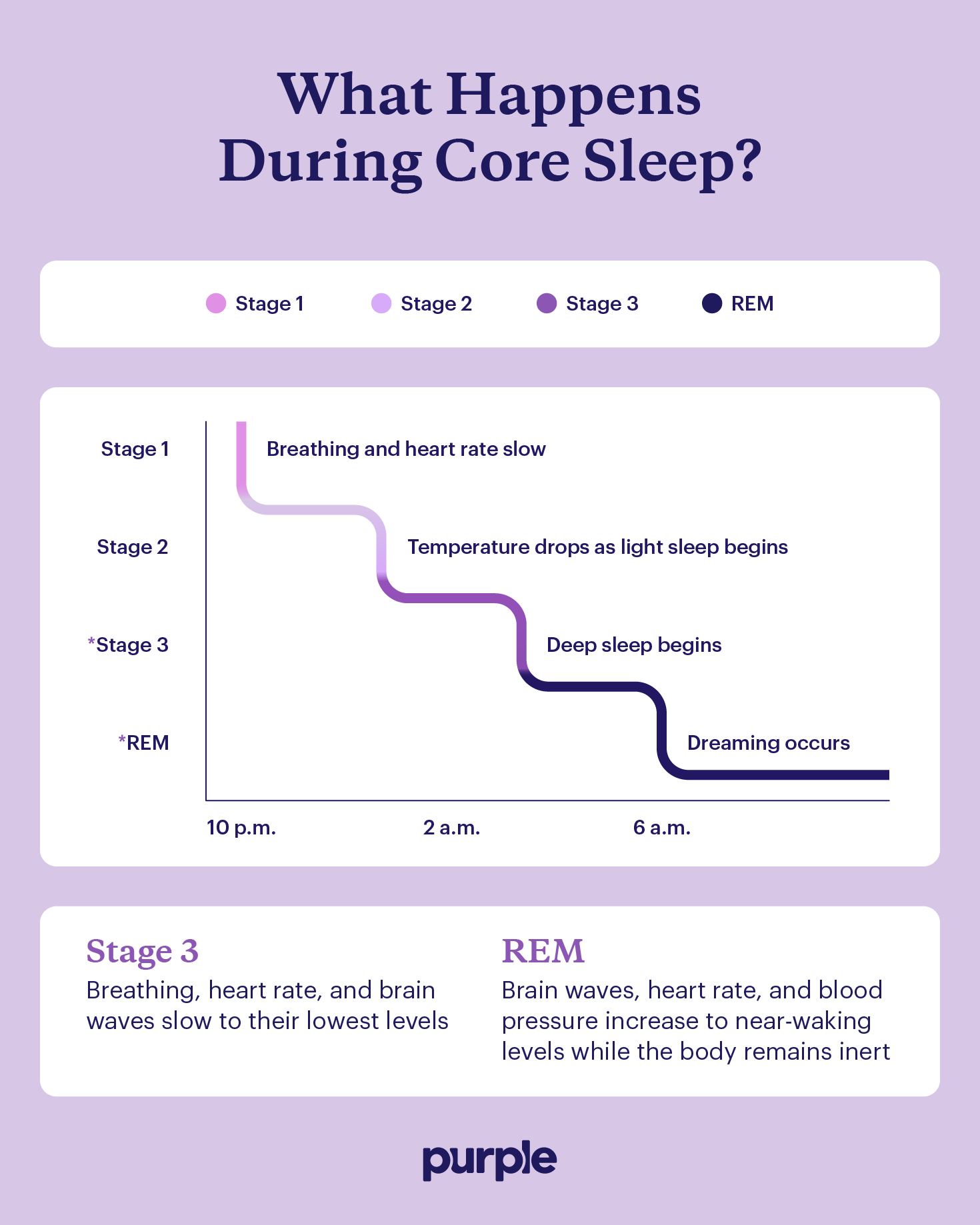 A breakdown of what happens to the body during each phase of sleep with a focus on core sleep.
