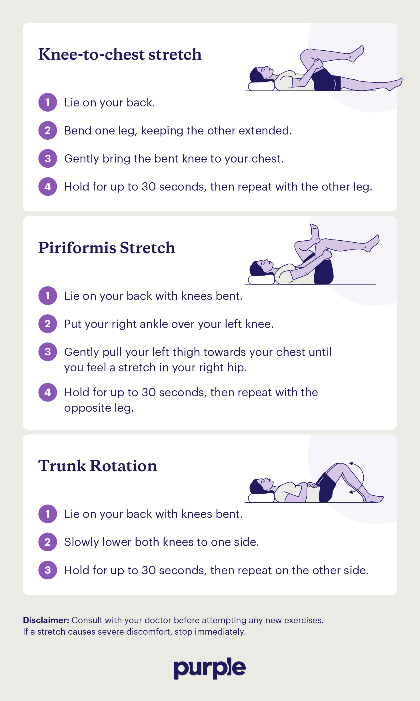 Three stretches to try in bed to relieve hip pain.