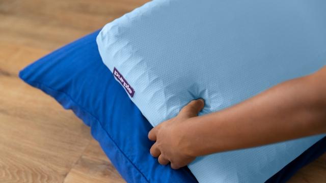 Blue kid purple pillow