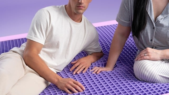 couple on exposed purple grid