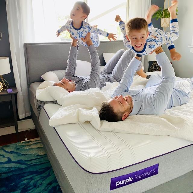 hybrid premier 3 mattress on purple bed frame