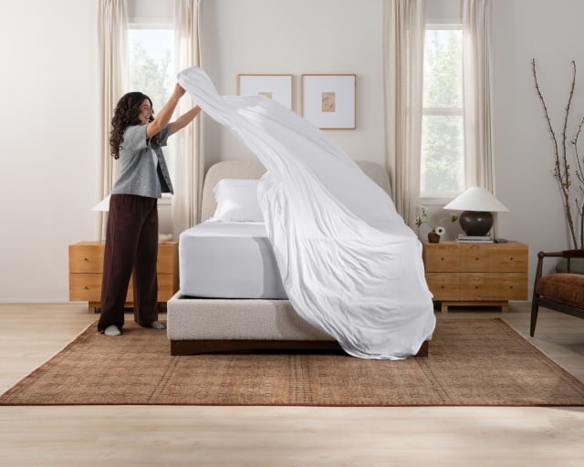 SS sheets white talent making bed