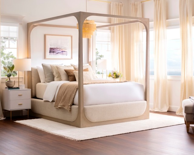 A Purple RestorePremier hybrid mattress in a modern bedroom.