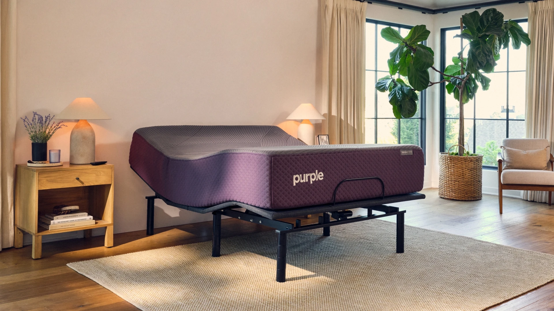 Beautiful bedroom with Purple Bed