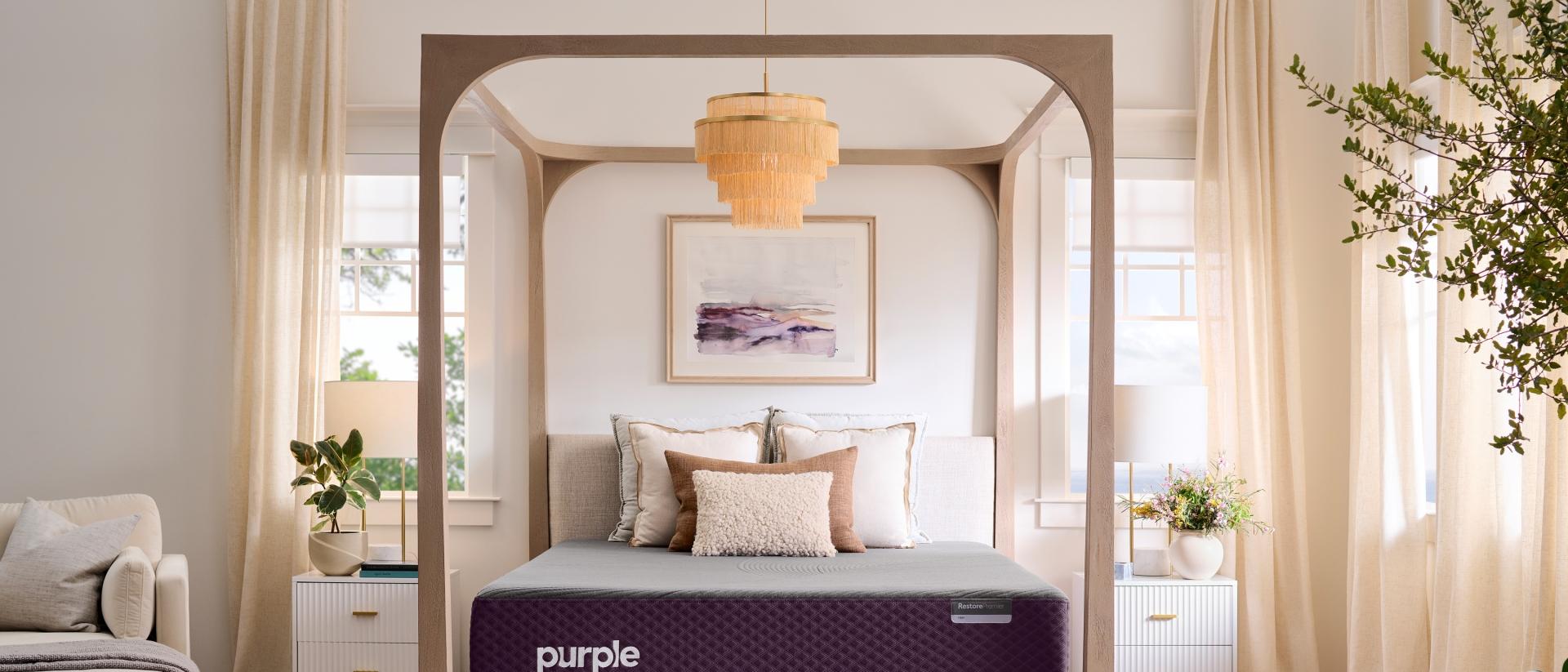 A Purple RestorePremier mattress in a bedroom.