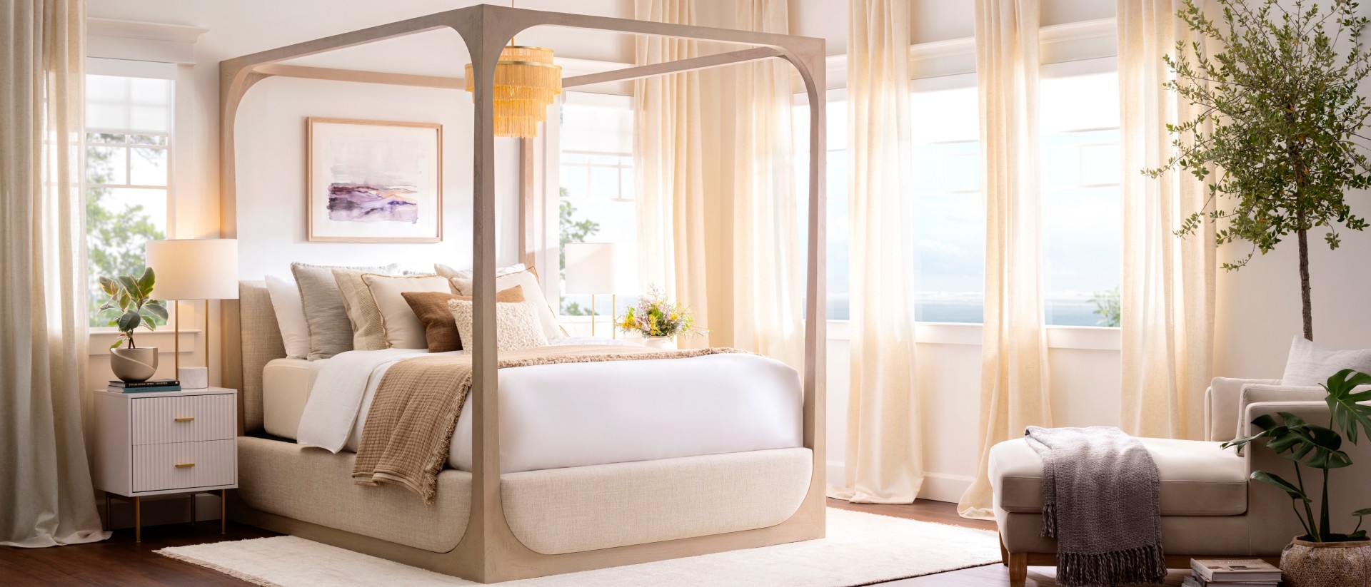 A Purple RestorePremier hybrid mattress in a modern bedroom.