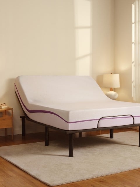 Purple mattress on an adjustable base