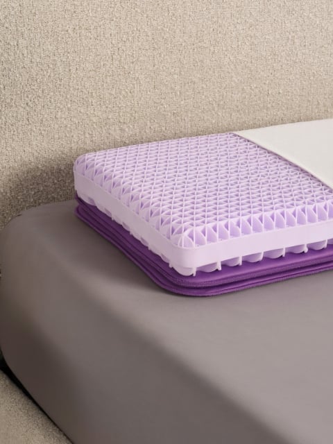 Purple pillow with exposed grid